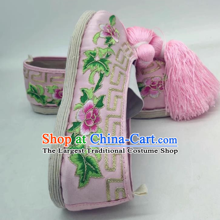 Thousand Layer Bottom Opera Huadan Flat Bottomed Embroidered Shoes Hook Gold Chinese Style Classical Dance Big Peony