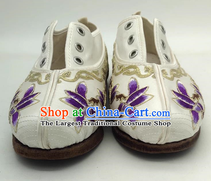 Chinese Opera Huadan Embroidered Shoes Miss Tsing Yi Flat Bottom Antique Costume