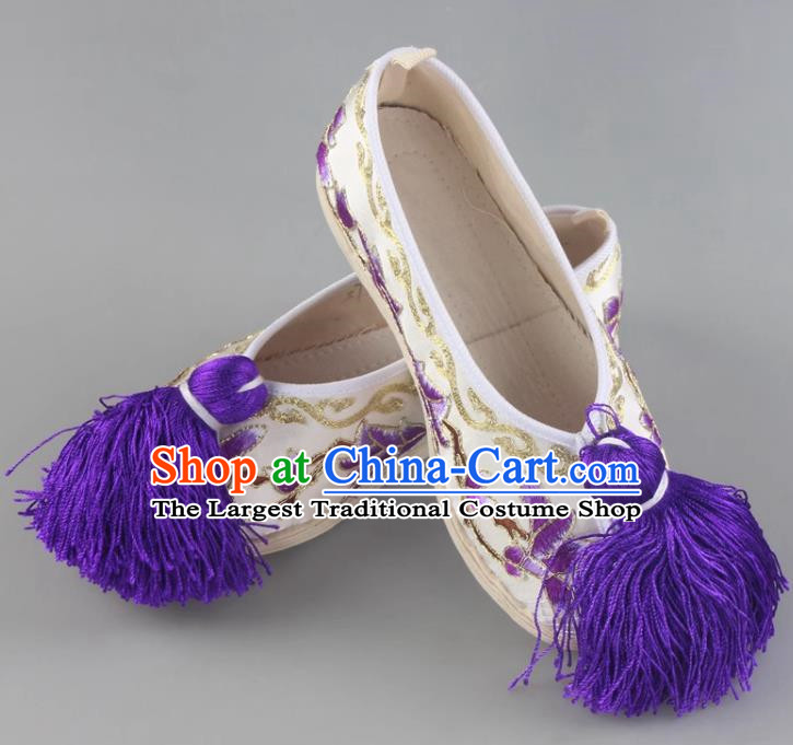 Melaleuca Bottom Magnolia Flower Flat Embroidered Shoes Traditional Handmade Shoes Cloth Sole Opera Classical Dance Chinese Style Ancient Costume