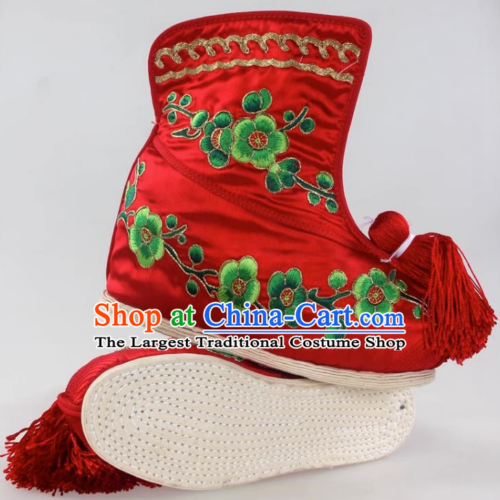 Thousand Layer Bottom Inner Heightened Plum Blossom Embroidered Fast Boots Opera Wudan Cloth Bottom Color Shoes Dance Shoe Dance Performance