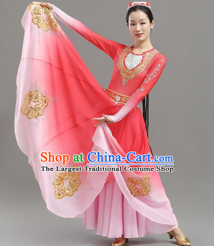 China Xinjiang Dance Opening Dance Skirt Elegant Gradient Color Large Skirt Performance Clothing Self Cultivation Practice Performance Examination Performance Clothing