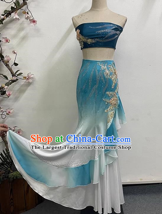 Lake Blue Dai Dance Performance Costumes Custom Made Self Cultivation Fishtail Swing Peacock Dance Art Test Practice Stage Performance Costumes