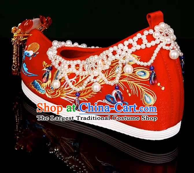 Ming Xiuhe Wedding Shoes Wedding Embroidered Shoes With Heightened Women Red Hanfu Handmade Beading