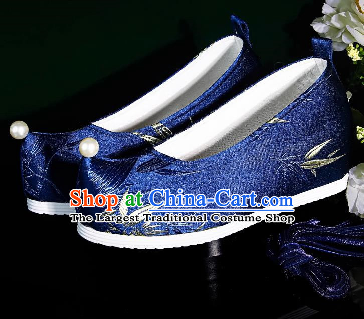 Head Turned Hanfu Shoes Brocade Blue Ancient Cloth Shoes