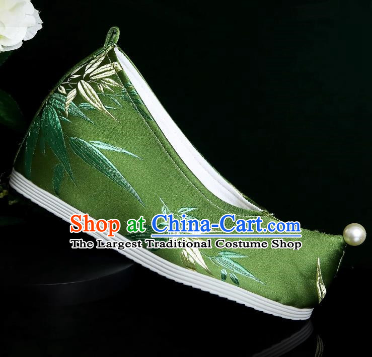 Head Turned Hanfu Shoes Brocade Green Ancient Cloth Shoes