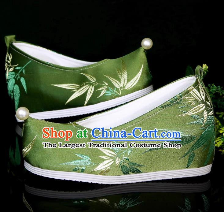 Head Turned Hanfu Shoes Brocade Green Ancient Cloth Shoes