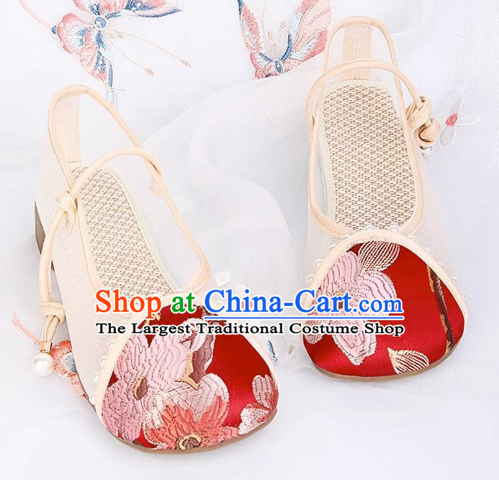 Head Turned Hanfu Shoes Brocade Green Ancient Cloth Shoes