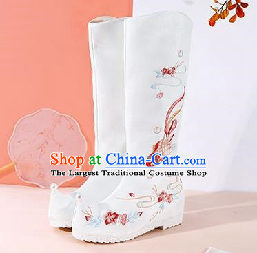 White Hanfu Boots Women Summer Heightened Embroidered Boots Women Boots Ancient Costume Boots