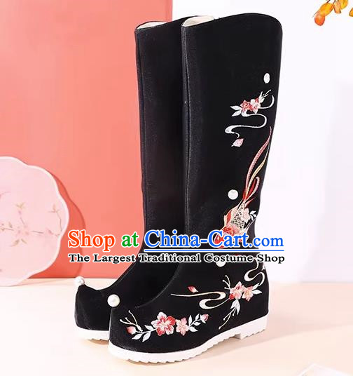 Black Hanfu Boots Women Summer Heightened Embroidered Boots Women Boots Ancient Costume Boots