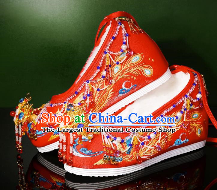 Handmade Beaded Tassel Wedding Shoes Xiuhe Clothing Matching Shoes Red Chinese Wedding Hanfu Shoes