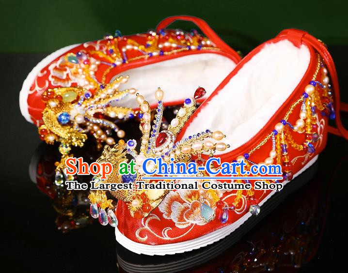 Phoenix Wedding Shoes Heavy Industry Embroidered Shoes Wedding Shoes Women Chinese Style