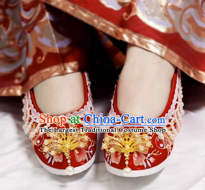 Embroidered Hanfu Wedding Shoes Xiuhe Women Shoes With Raised Head