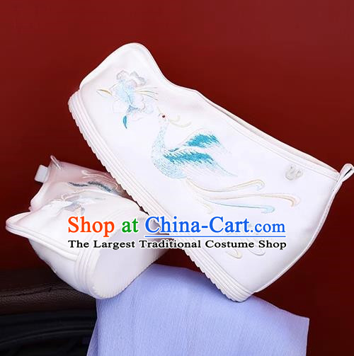 Women White Ancient Costume Hanfu Shoes Cloth Shoes Inner Heightening Embroidered Shoes