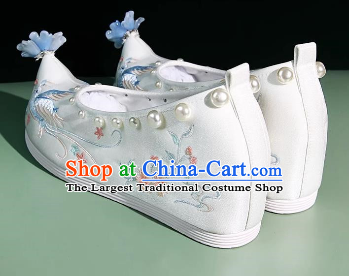 Embroidered Shoes Hanfu Matching Shoes Shallow Mouth Increase Handmade Beaded Pearl Cloth Shoes