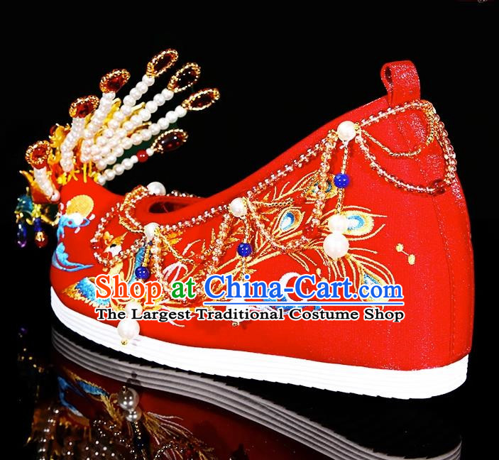 Xiuhe Wedding Shoes Zhenghong Phoenix Ornament Hand Beaded Chinese Embroidery