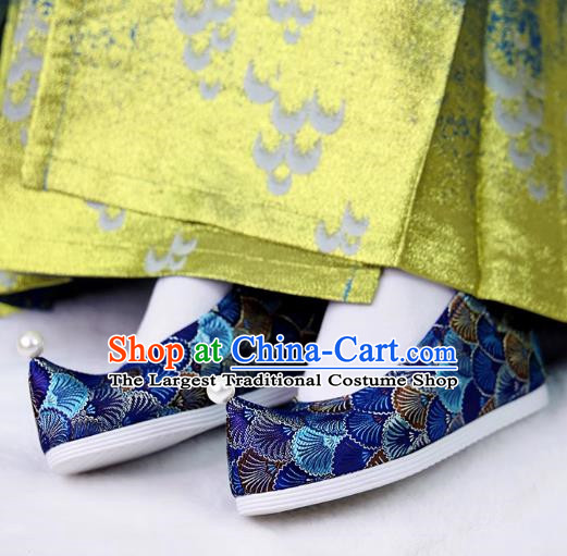 Warped Head Ancient Style Hanfu Shoes Women Inner Height Increase Woven Gold Pearl Cloth Shoes