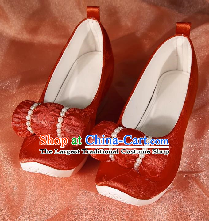 Antique Shoes Small Pillow Cloud Head Shoes Climbing Cloud Shoes Hanfu Shoes Increasing Height Cloud Head Bead Flowers