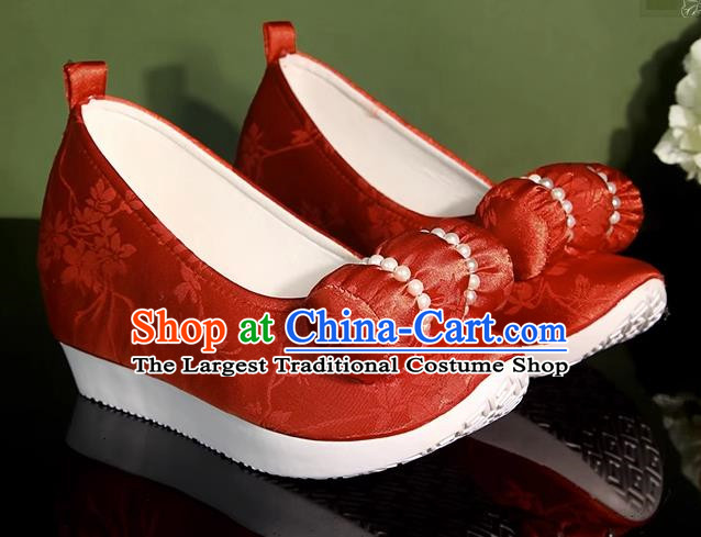 Antique Shoes Small Pillow Cloud Head Shoes Climbing Cloud Shoes Hanfu Shoes Increasing Height Cloud Head Bead Flowers