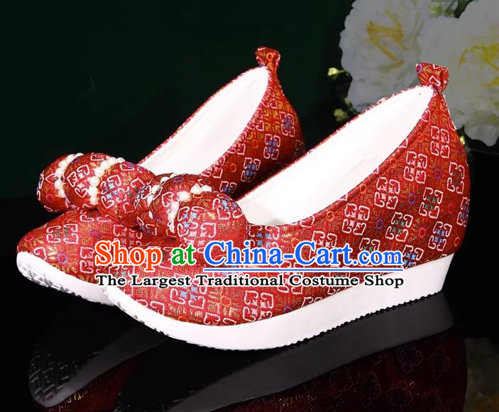 Red Hanfu Shoes Small Pillows Heightening And Restoration Green Climbing Cloud Shoes Cloud Head Cloth Shoes Horse Noodles Made In The Ming Dynasty