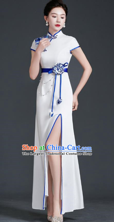 Chinese Design High End Improved Cheongsam Evening Dress Retro Temperament Stage Model Catwalk Costume