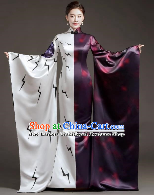 Chinese Design High End Catwalk Costume Model Exaggerated Big Sleeve Host Dress Mermaid