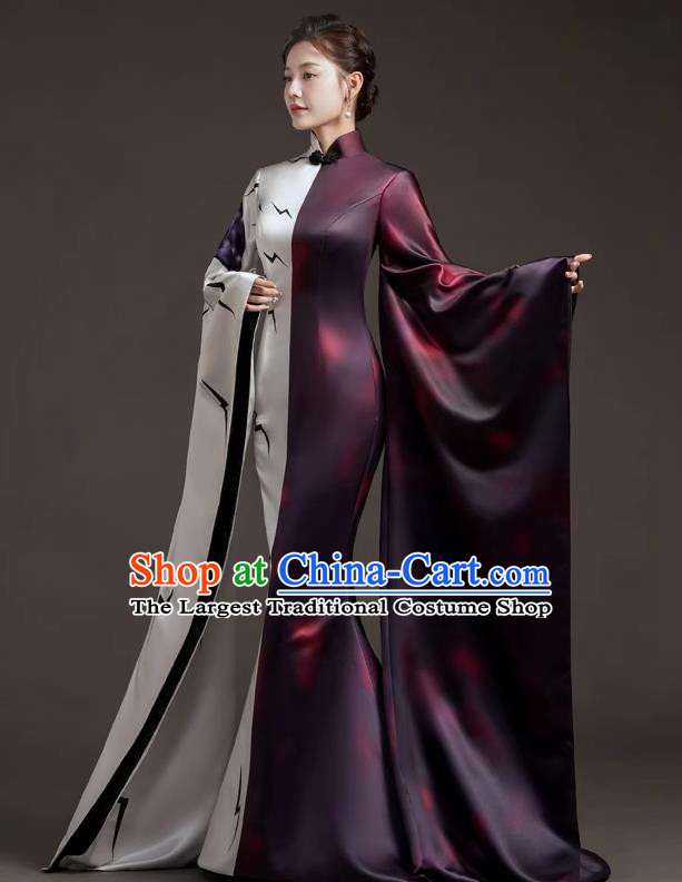 Chinese Design High End Catwalk Costume Model Exaggerated Big Sleeve Host Dress Mermaid