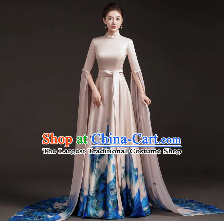 Chinese Design High End Catwalk Performance Costume Art Test High Level Guzheng Performance Annual Meeting Host Dress