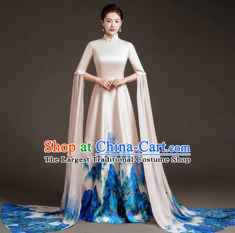 Chinese Design High End Catwalk Performance Costume Art Test High Level Guzheng Performance Annual Meeting Host Dress