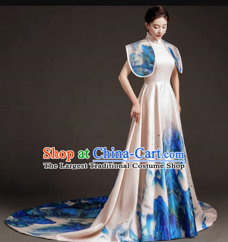 China Fashion High End Dress Skirt With A Thousand Miles Of Rivers And Mountains Trailing Tail Long Art Archaeological Kite Dress Female Performance Costume Stage Catwalk