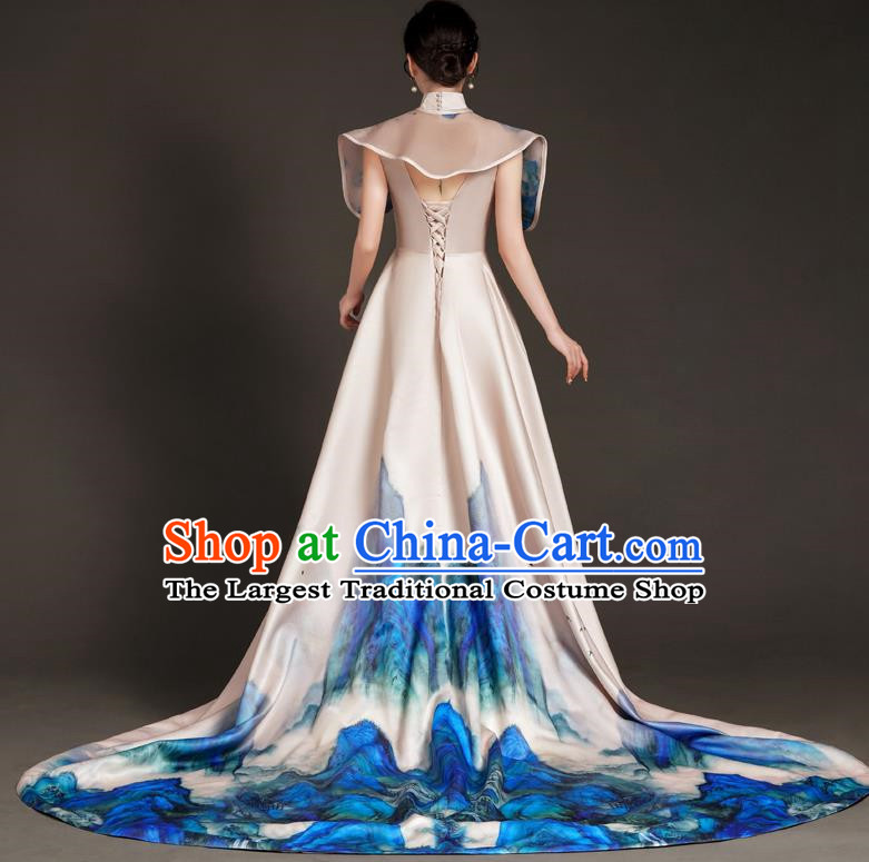 China Fashion High End Dress Skirt With A Thousand Miles Of Rivers And Mountains Trailing Tail Long Art Archaeological Kite Dress Female Performance Costume Stage Catwalk