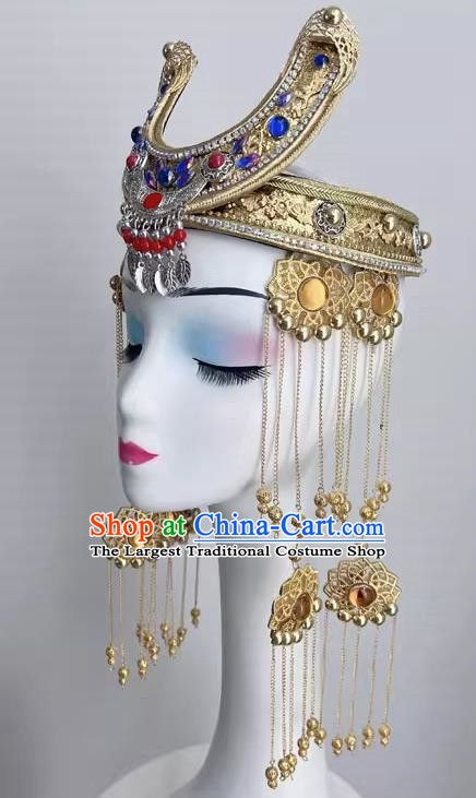 Mongolian Minority Dance Performance Art Examination Supplies Headdress Heavy Industry Long Tassel Forehead Decoration