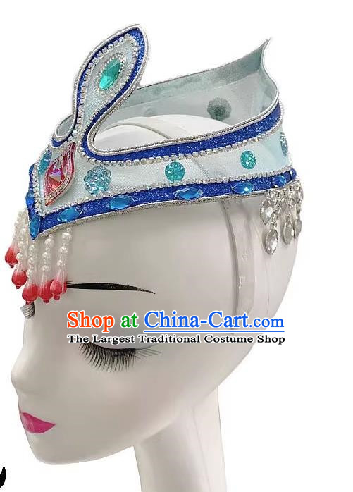 Mongolian Dance Headdress Wind Swan Goose Dance Dance Blue Classical Performance Art Test Headdress Wig