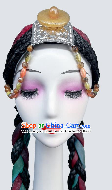 Mongolian Dance Headwear Women Mongolian Minority Dance Hat Mongolian Robe Costume Headwear Wig