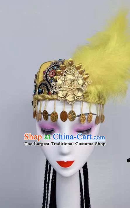 Ethnic Dance Headdress Xinjiang Uyghur Hat Half Feather Style Art Test Dance Performance Hair Accessories