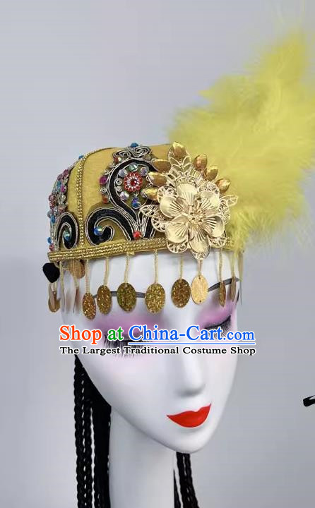 Ethnic Dance Headdress Xinjiang Uyghur Hat Half Feather Style Art Test Dance Performance Hair Accessories