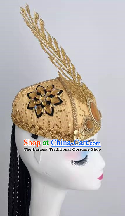 Xinjiang Uyghur Dance Performance Hat Golden Feather Minority Dance Performance Headdress