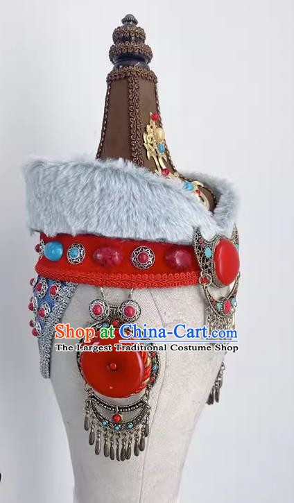 Ethnic Dance Mongolian Dance Tengger Tala Imitation Fur Hat Headdress Yikao Mongolian Performance Headdress