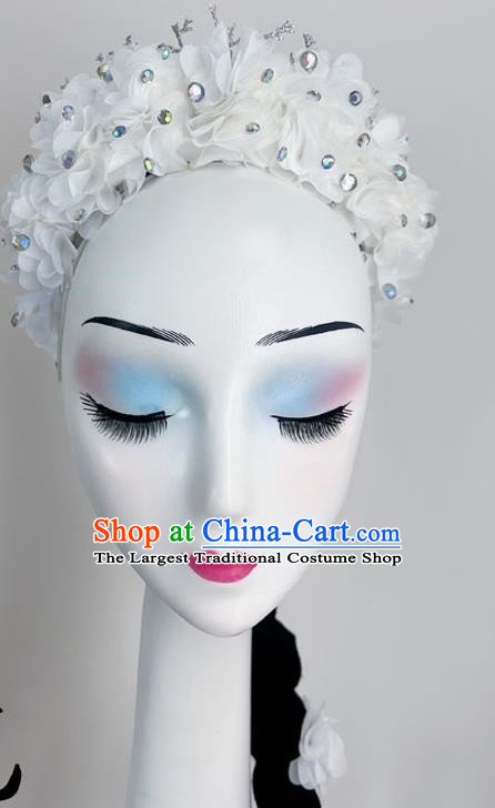 Folk Dance Jiaozhou Dance Headdress White Peony Flower Dance Headdress With Hair Bag Braid Art Test Headdress