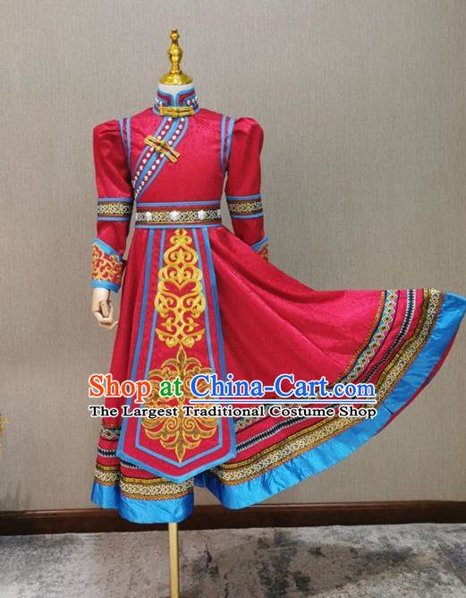 Red Children Mongolian Dance Costume Happy Sunshine Girl Solo Mongolian Costume Female Skirt