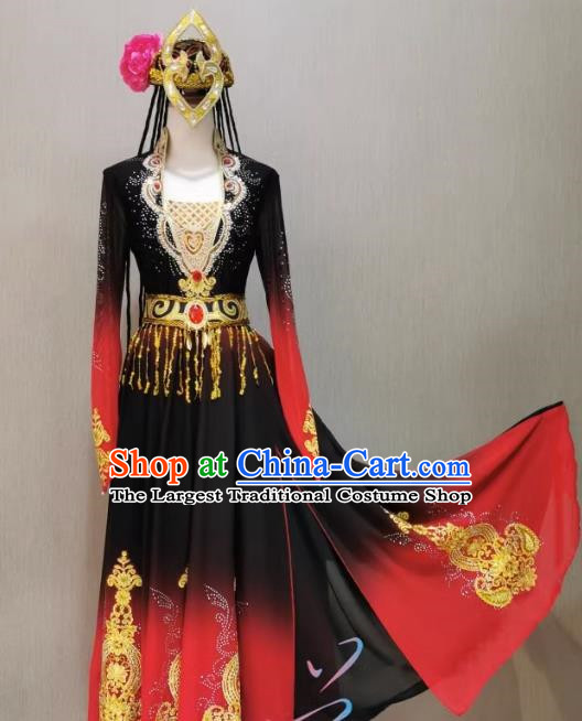 Xinjiang Uyghur Dance Performance Costume Red Gradient Art Examination Minority Wind Swing Skirt