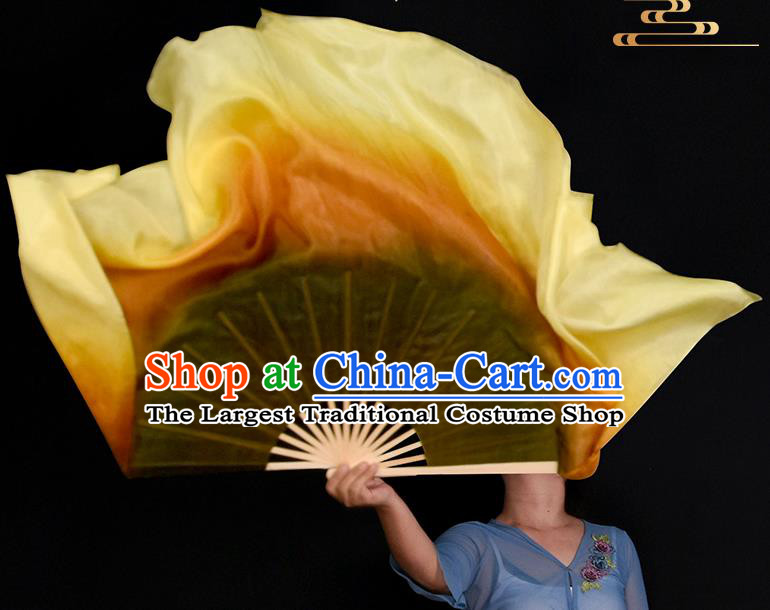 Yangko Dance Fan Classical Dance Drab Ribbon Fan Women Group Dance Fan China Handmade Pure Silk Fan