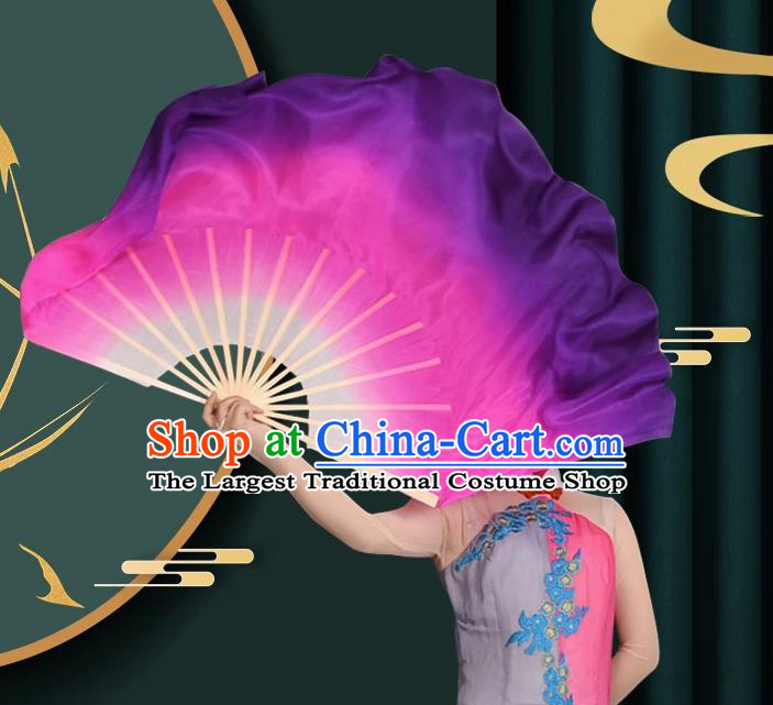 China Taoli Cup Dance Competition Pure Silk Fan Handmade Gradient Pink to Purple Fan Classical Dance Fan