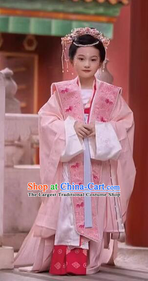 Chinese Children Pink Hanfu Dress Ancient Empress Costumes Song Dynasty Princess Clothing