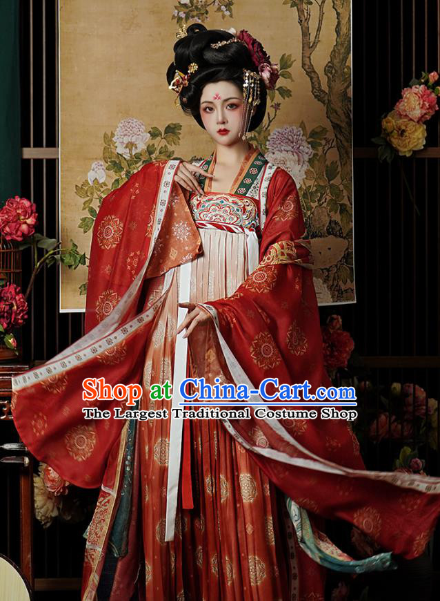 China Ancient Royal Empress Costumes Traditional Palace Red Hanfu Dress Tang Dynasty Imperial Consort Clothing