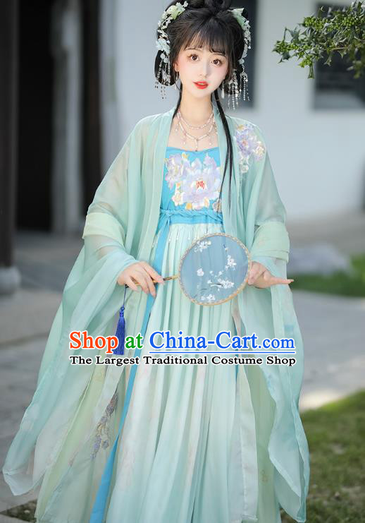 China Traditional Woman Green Hanfu Dress Tang Dynasty Young Lady Clothing Ancient Royal Princess Costumes