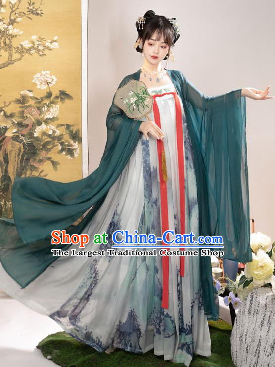 China Tang Dynasty Princess Costumes Ancient Noble Lady Clothing Traditional Woman Ruqun Printing Hanfu Dress