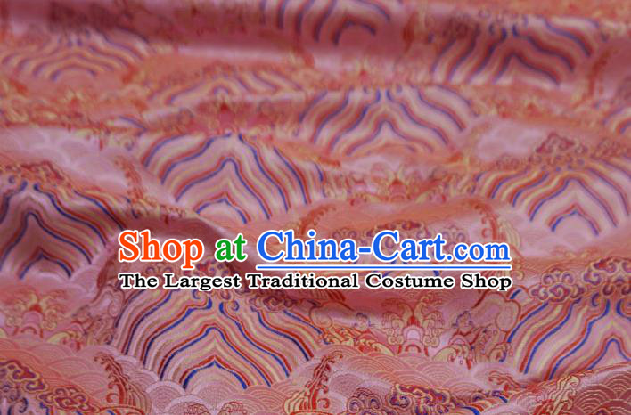 Pink China Ancient Dress Drapery Traditional Brocade Fabric Classical Waves Pattern Design Cloth