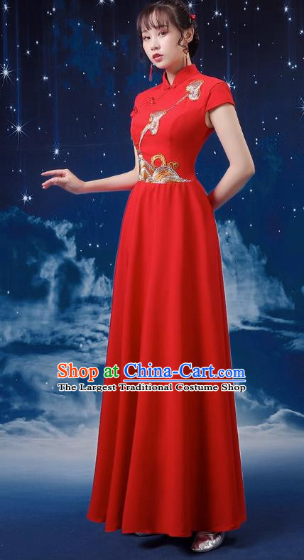 Red Choir Performance Clothing Women Long Skirt Conductor Dress Poetry Recitation Stage Performance Clothing