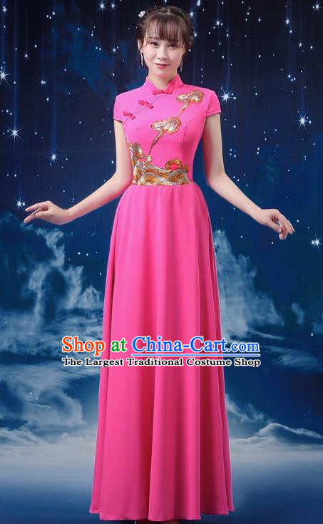 Rose Red Choir Costume Female Long Skirt Conductor Dress Poetry Recitation Stage Performance Costume