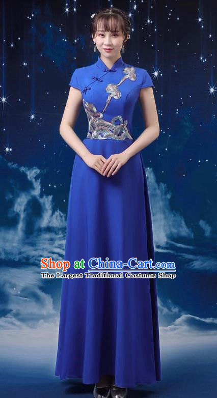 Sapphire Blue Choir Performance Clothing Women Long Skirt Conductor Dress Poetry Recitation Stage Performance Clothing